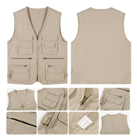 Gilet Homme Multi-Poches 100% Coton Cargo pour Pêche, Randonnée, Escalade, Journaliste et Photographie