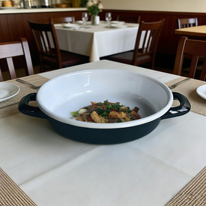 Poêle à <span class=keywords><strong>paella</strong></span> émaillée classique de 20 cm, noire, réutilisable, résistante au four, avec logo personnalisé, écologique, pour la cuisine, avec deux poignées, pour le marché européen - Product Image 1