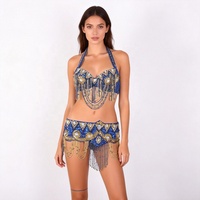 Hauts de soutien-gorge perlés pour femmes, ceinture de danse du ventre, tenue de performance pour carnaval Bollywood
