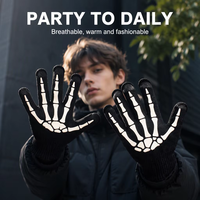 Gants squelette à doigts complets pour Halloween, en coton/élasthanne, compatibles écran tactile, coupe-vent, lumineux, tricotés, pour l'hiver et les fêtes