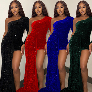 Robe de soirée asymétrique en velours avec traîne, style robe de bal, élégante et discrète pour femme - Product Image 1