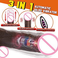 Vibrador Consolador Telescópico Giratorio con Empuje para Mujer Juguetes Sexuales para Adultos de Silicona Líquida Realista Grande Marrón Oscuro