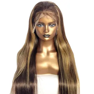 Top Quality Highlight Color 4/27 Dark Brown Virgin Human Hair HD Lace Front Wig With Bleached Knot And Baby Hair