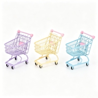 Chariot de rangement portable en métal durable couleur bonbon, mini chariot à roulettes pour cosmétiques, rouge à lèvres et fards à paupières