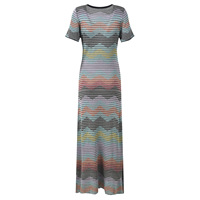 Nouvelle robe longue décontractée pour femme, élégante et tendance, à col rond, manches courtes, rayures ondulées, colorblock, idéale pour les vacances