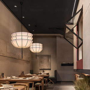 Lampe suspendue de style japonais, ronde, en tissu noir, LED E27, pour restaurant, hôtel, chambre privée, maison d'hôtes - Product Image 2