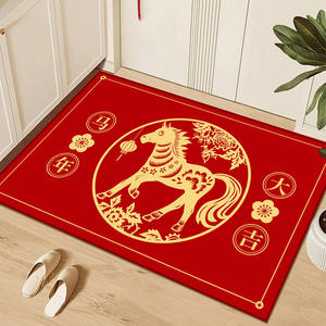 Alfombra de Año Nuevo Chino Wan Xinlong, Rectangular, de Terciopelo Cristalizado, con Diseño de Animales Adorables y Texto Decorativo, Lavable con Agua, para Interiores - Product Image 3