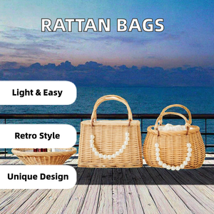 Bolsos de Mimbre Hechos a Mano de Verano, Ligeros y Ecológicos, al por Mayor desde Vietnam, con Flores Tejidas de Poliéster, Estilo Bohemio Variado - Product Image 2