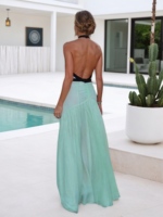 Robe Mini Plissée Sans Manches à Col Halter, Taille Naturelle, Design Haut de Gamme Français, Dos Nu, Élégante, Unie, Vintage, Coupe A-Line, Douce et Mignonne pour Femme
