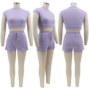 Ensemble 2 pièces sexy pour femme : <span class=keywords><strong>Crop</strong></span> <span class=keywords><strong>top</strong></span> à col rond et <span class=keywords><strong>mini</strong></span>-short, tenue d'été très extensible, grandes tailles - Product Image 6