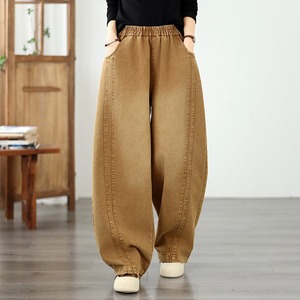 Nouveau Pantalon en Jean Ample et Décontracté <span class=keywords><strong>pour</strong></span> Femme Grande Taille, Taille Élastique, Jambes Larges, Jaune Moutarde Délavé, Chic et Quotidien, Collection Automne 2026 – Vente en Gros - Product Image 1