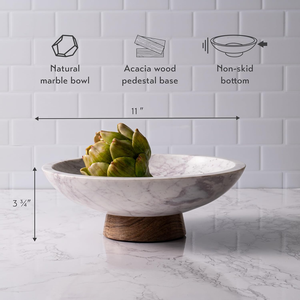 Frutero de Mármol con Pedestal de Madera de Acacia, Centro de Mesa Decorativo de Piedra para el Hogar, Regalo de Inauguración, Nuevo - Product Image 3
