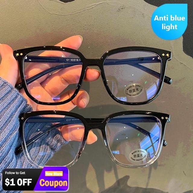 Fashion Anti Blue Light Glasses Large Square Black Frame Computer Gaming Eye Classic Plain Spectacles Men Women