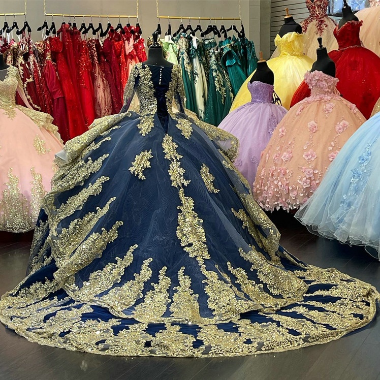 royal blue dress quinceañera with gold Revie London EXCLUSIVE Marilyn Gold Maxi Dress