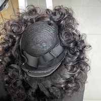 Perruque Courte Pixie 100% Cheveux Naturels Brésiliens avec Frange, Qualité 12A, Faite à la Machine, Bouclée, Vente en Gros # 1B en stock