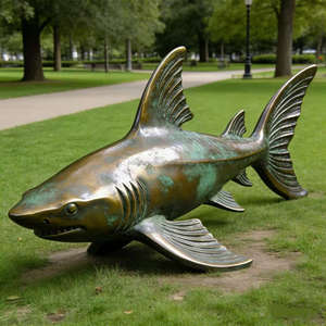 Escultura de Tiburón de Bronce Hecha a Mano de Primera Calidad, Arte de Depredador Marino para Decoración de Exteriores, Técnica de Fundición - Product Image 4