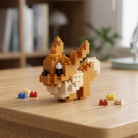 Figurine de créature de renard fantastique en micro-blocs, modèle animal en briques pixelisées marron, jouet de collection DIY, cadeau pour les fans