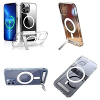 Casing Transparan Magnetik Tahan Lama dengan Holder untuk iPhone 11 12 13 14 15 16 Pro Max 17 Air Plus, Anti-Kuning untuk Penutup iPhone