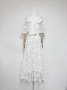 A11495 Elegante Vestido de Encaje Blanco para Invitadas de <span class=keywords><strong>Boda</strong></span>, con Mangas Abullonadas, Lazo y Bolsillos, Estilo Oversize para Fiesta de Graduación - Product Image 3