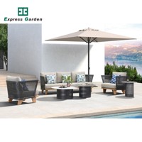 Ensemble de canapés d'extérieur modernes en aluminium Express Garden, modèle COBANA, 5 places, mousse haute densité de luxe, villa, hôtel, parc, respectueux de l'environnement
