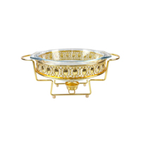 Plats de service ronds en acier inoxydable doré 2,0 L pour hôtels, restaurants, banquets de mariage, chauffe-plats en verre pour buffet