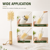 Ensemble de 2 brosses de nettoyage pour bouteilles et tasses à long manche en nylon, avec manche en bois de bambou naturel et corde de suspension, pour cuisine