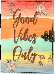 Journal en cuir Good Vibes Only, carnet de notes bohème floral fait main, carnet d'écriture inspirant, journal esthétique, cadeau - Product Image 6