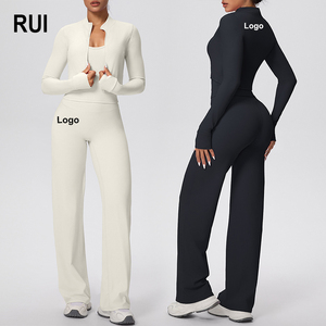 RUIQUWIN Custom <b>Women's</b> Solid 3 Piece Yoga Set Breathable Sports Vest Zip Slim <b>Jacket</b> Yoga Pants Moisture Wicking Gym Clothes - Product Image 1