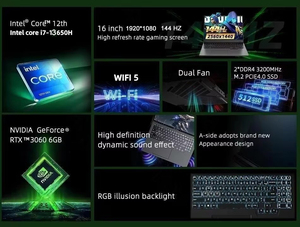Chất Lượng Cao 16 Inch <span class=keywords><strong>Intel</strong></span> I7 I9 12th 1920*1080 Gamer Máy Tính Thắng 11 Rtx 3060 4060 <span class=keywords><strong>Video</strong></span> <span class=keywords><strong>Card</strong></span> IPS RAM Chơi Game Máy Tính Xách Tay - Product Image 2