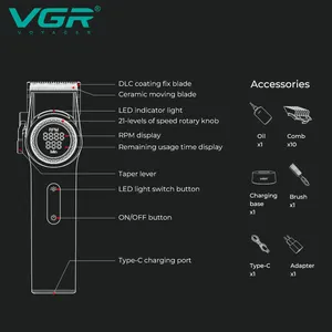 VGR V-001 DLC Blade High-Speed Salon Rechargeable Professional Hair Clipper For Men