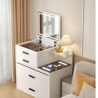 Coiffeuse moderne éclairée avec couvercle rabattable, gain de place pour chambre et appartement