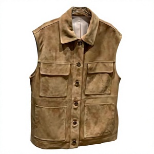 Chaleco de gamuza para mujer con cuello vuelto y cierre de botones, largo regular, color liso, ropa exterior - Product Image 4
