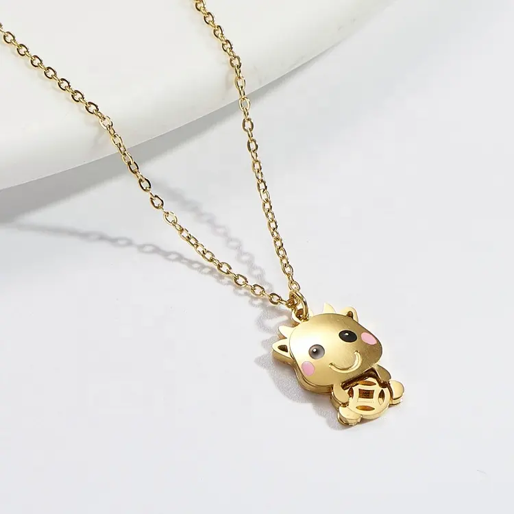 Fashion small lucky ox necklace gold plating cute animal pendant Women's Necklace