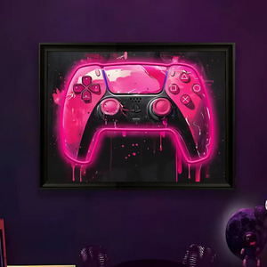 กรอบรูปเกมแพดสีชมพูกุหลาบ ไฟ LED นีออน ตกแต่งผนัง PVC สำหรับแขวนในร่ม ภาพเรืองแสง ใช้พลังงาน USB ปรับความสว่างได้ 5V - Product Image 1