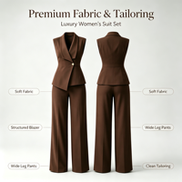 Ensemble décontracté deux pièces tendance pour femme : haut uni et pantalon large, idéal pour le bureau et le quotidien, avec taille élastique personnalisable (OEM/ODM)