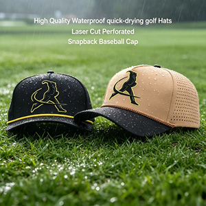 Gorra de Golf Negra Impermeable OEM de 5 Paneles, Gorra de Béisbol Perforada con Cierre a Presión, Gorra con Cordón, Premium con Logotipo Personalizado para Hombre, Resistente al Agua - Product Image 3