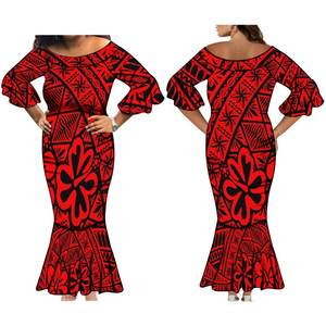 Nieuwe Groothandel Custom Tonga Polynesische Tribal Print Dubbele Ruche Mouw Fishtail Jurk Dames Lange Maxi Zeemeermin <span class=keywords><strong>Prom</strong></span> Dress - Product Image 2