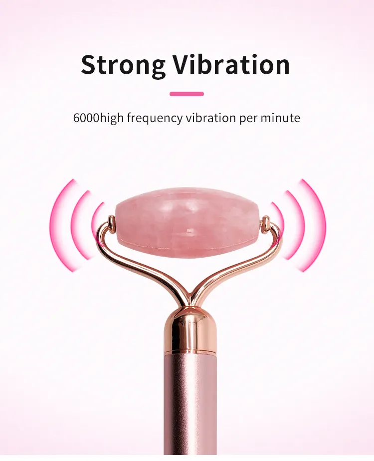 Hochwertige 24K Gold Schönheitsleiste 100 % Naturstein Rose Quarz Gesicht Vibrator Jade-Rolle