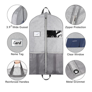 Sacs de <span class=keywords><strong>costume</strong></span> personnalisés de 43 pouces Sacs de vêtements de voyage suspendus à soufflets Manteaux Vestes Robes chemises Couverture de <span class=keywords><strong>costume</strong></span> grise pour hommes pour le rangement dans le placard - Product Image 3