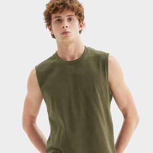 High Quality Solid Cool Feel Sleeveless T Shirt Vest Custom Logo <b>Tshirt</b> GymTank Top 100%Cotton Knitted T-shirt for Men - Product Image 3