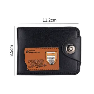 Dompet kulit hitam mewah kustom logo Dompet sulam bermerek