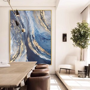 Peinture à l'huile abstraite peinte à la main, cadre doré, art mural rectangulaire moderne pour entrée, salon, grande taille, à suspendre - Product Image 4