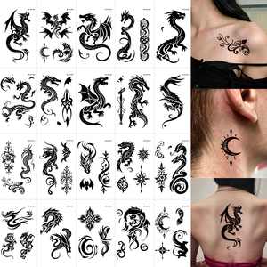 Lot de 20 autocollants de <span class=keywords><strong>tatouage</strong></span> temporaire noir tribal <span class=keywords><strong>dragon</strong></span>, faux tatouages gothiques pour le corps, imperméables et longue durée - Product Image 1