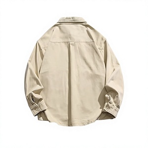 Camisa Casual de Manga Larga para Hombre Talla Grande, Cuello Clásico, Corte Holgado, Color Beige Sólido, con Botones - Product Image 2
