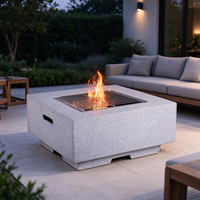 Table de foyer carrée moderne en bois avec gril de cuisson en fer émaillé pour patio extérieur, jardin, camping, barbecue