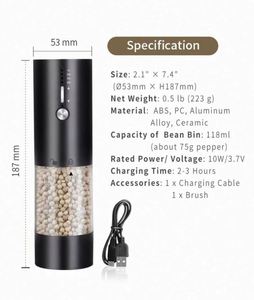 Hot New Design Timed and Quantitative 118ML Electric Automatic USB Rechargeable Salt and <b>Pepper</b> <b>Grinder</b> Set with Base,LED - Product Image 5