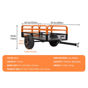 Carrello Ribaltabile in Acciaio a Due <span class=keywords><strong>Ruote</strong></span> per Carichi Pesanti, Capacità 1500 Libbre, 15 Piedi Cubi, Rimorchio da Giardino Rimovibile - Product Image 5