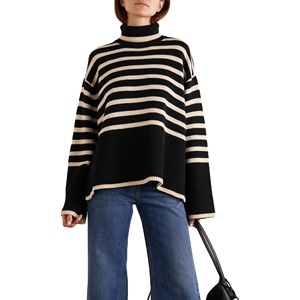 Maglione Invernale Casual VSCOO in Lana/Acrilico a <span class=keywords><strong>Collo</strong></span> <span class=keywords><strong>Alto</strong></span> a Righe Pullover Taglie Forti da <span class=keywords><strong>Donna</strong></span> - Product Image 1