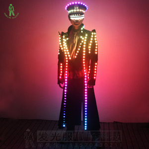 Ropa con luz Led, vestidos de salón coloridos, espectáculo, club nocturno, <span class=keywords><strong>DJ</strong></span>, fiesta, trajes de baile con sombrero y gafas, vestido luminoso - Product Image 2