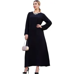 Abaya unie pour <span class=keywords><strong>femme</strong></span>, robe de prière musulmane modeste, robe longue à manches longues, robe maxi Dubaï, robe islamique légère, OEM/Personnalisé - Product Image 5